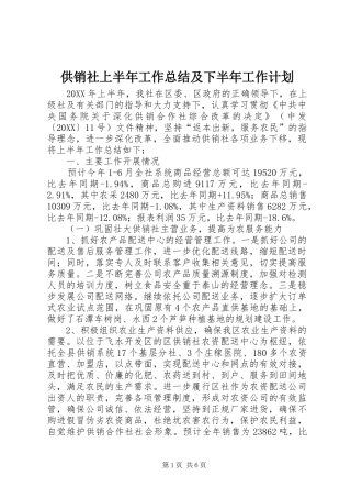 2024年供销社上半年工作总结及下半年工作计划