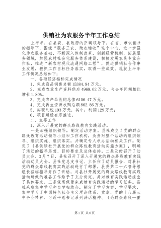 2024年供销社为农服务半年工作总结