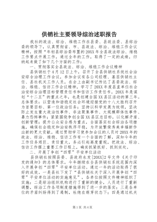 2024年供销社主要领导综治述职报告