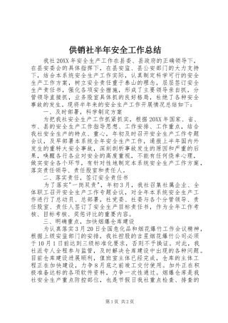 2024年供销社半年安全工作总结