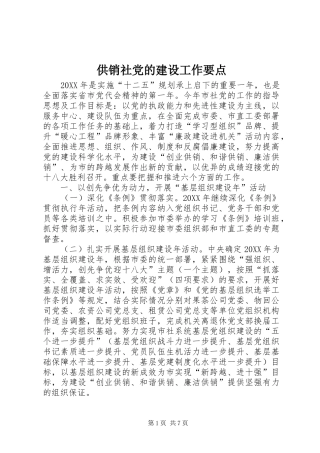 2024年供销社党的建设工作要点