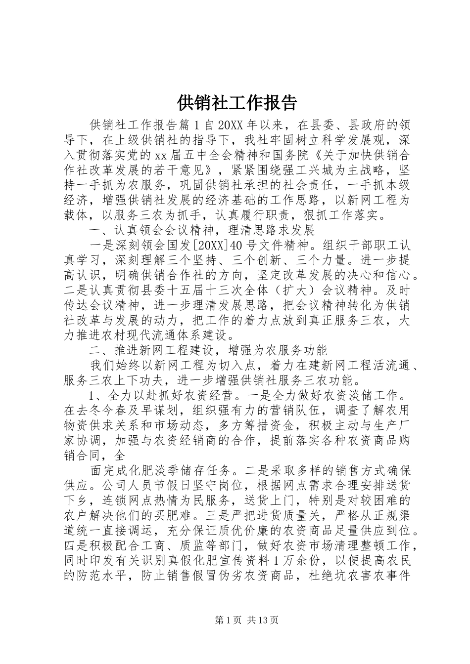 2024年供销社工作报告_第1页