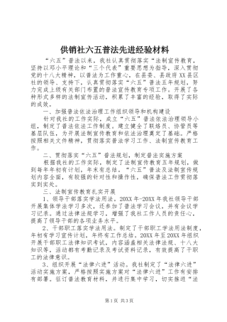 2024年供销社六五普法先进经验材料