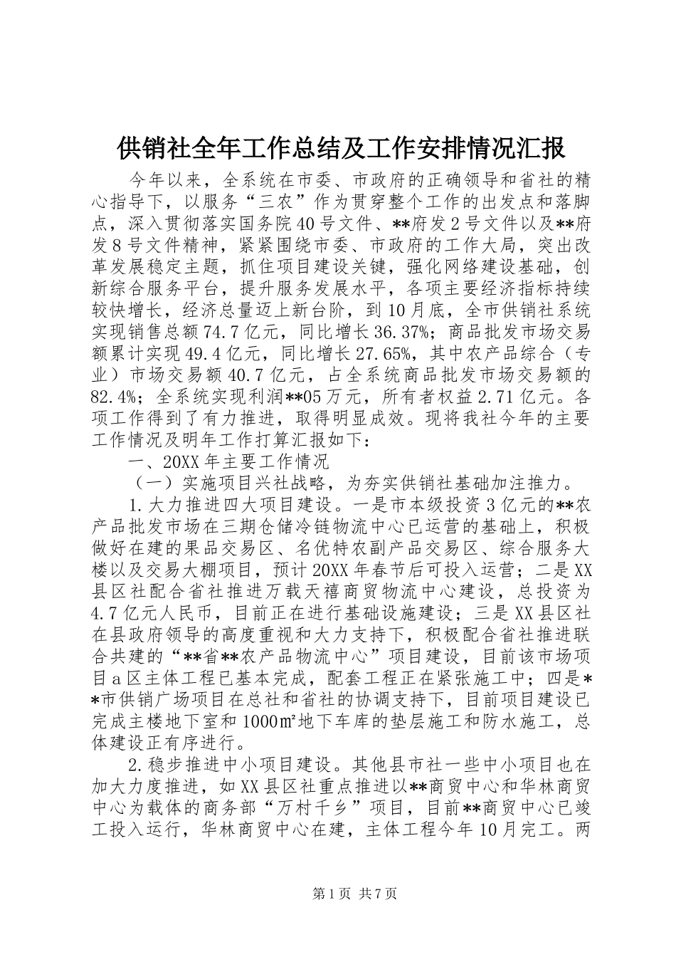 2024年供销社全年工作总结及工作安排情况汇报_第1页