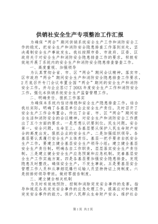 2024年供销社安全生产专项整治工作汇报