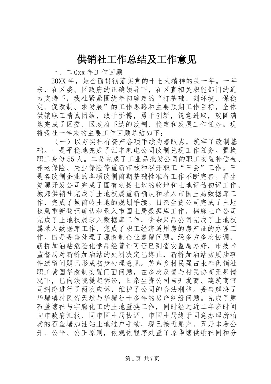 2024年供销社工作总结及工作意见_第1页
