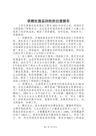 2024年供销社废品回收的自查报告