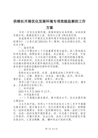 2024年供销社开展优化发展环境专项效能监察的工作方案