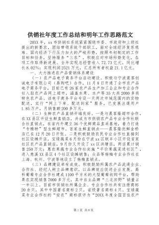 2024年供销社年度工作总结和明年工作思路范文