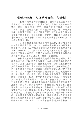 2024年供销社年度工作总结及来年工作计划