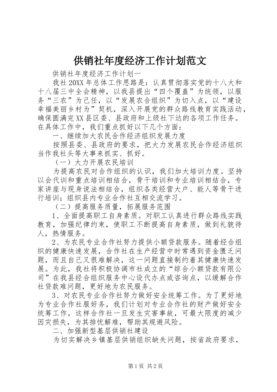 2024年供销社年度经济工作计划范文_第1页