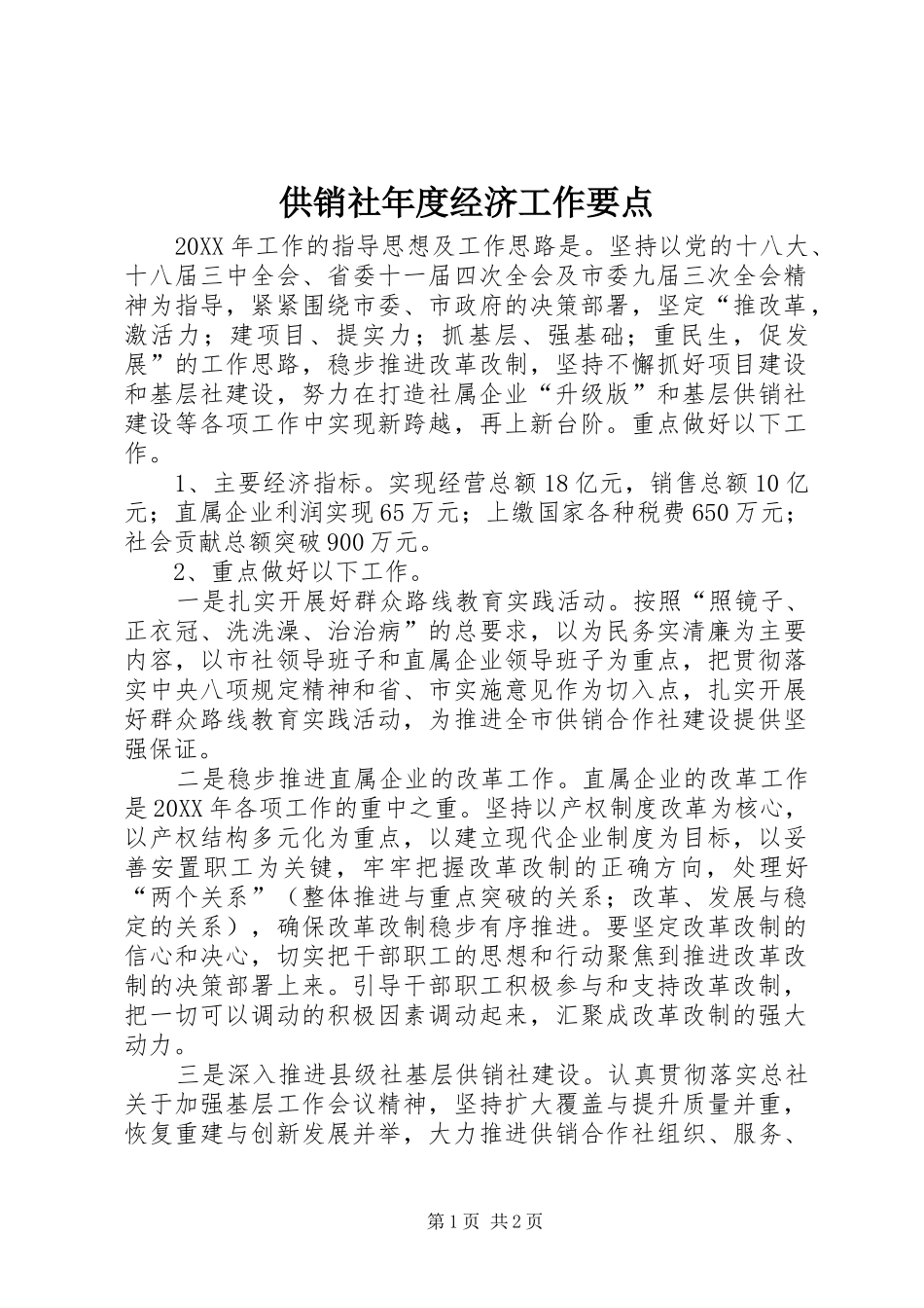 2024年供销社年度经济工作要点_第1页