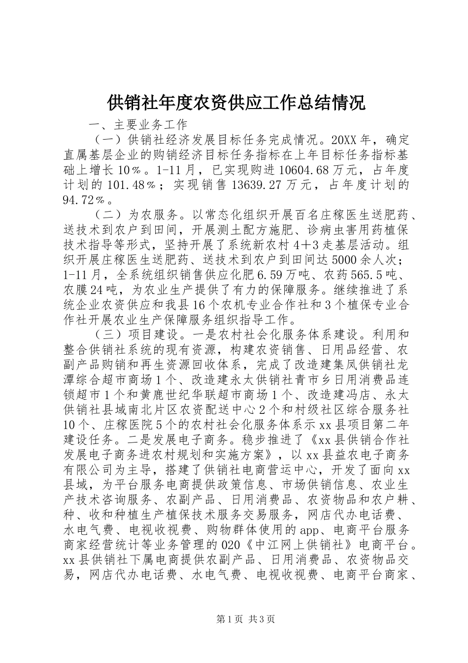 2024年供销社年度农资供应工作总结情况_第1页