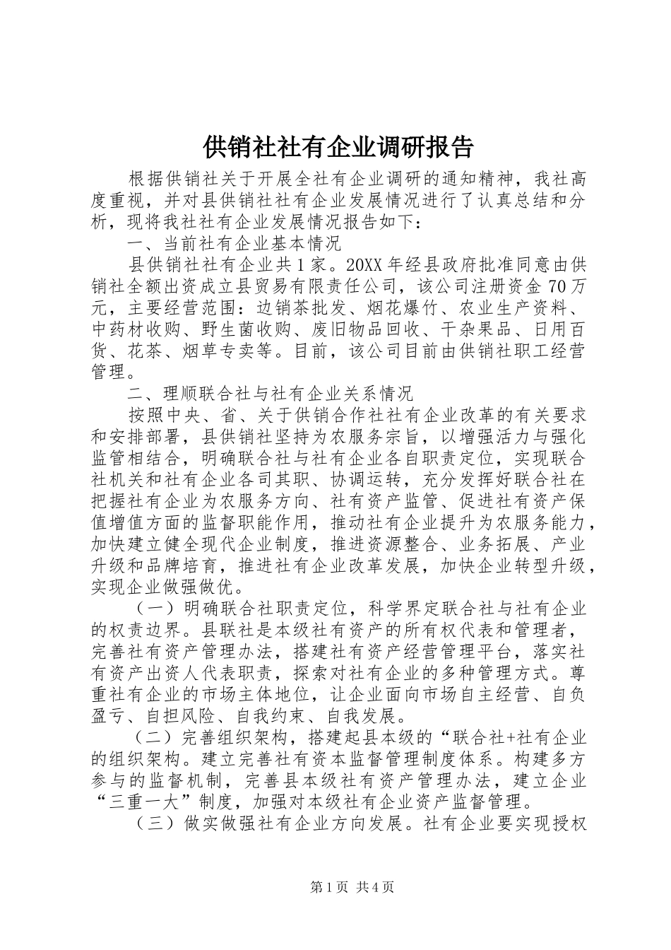 2024年供销社社有企业调研报告_第1页