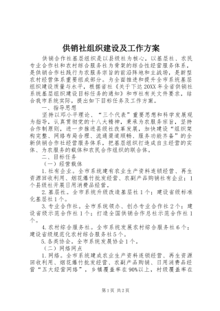 2024年供销社组织建设及工作方案