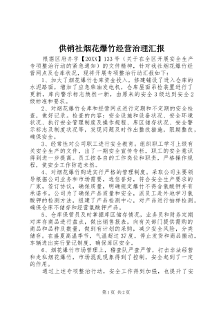 2024年供销社烟花爆竹经营治理汇报