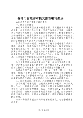 2024年各部门管理评审提交报告编写要点