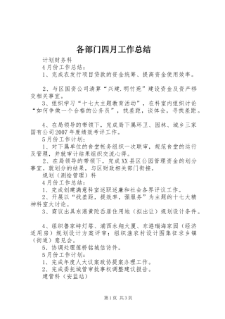 2024年各部门四月工作总结