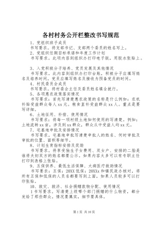 2024年各村村务公开栏整改书写规范