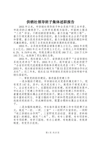 2024年供销社领导班子集体述职报告