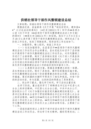 2024年供销社领导干部作风整顿建设总结