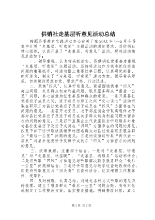 2024年供销社走基层听意见活动总结