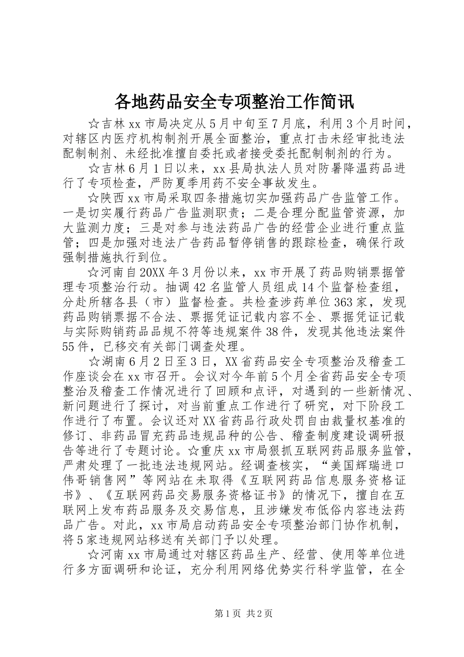 2024年各地药品安全专项整治工作简讯_第1页
