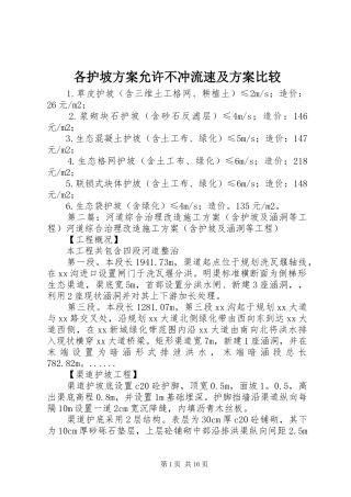 2024年各护坡方案允许不冲流速及方案比较