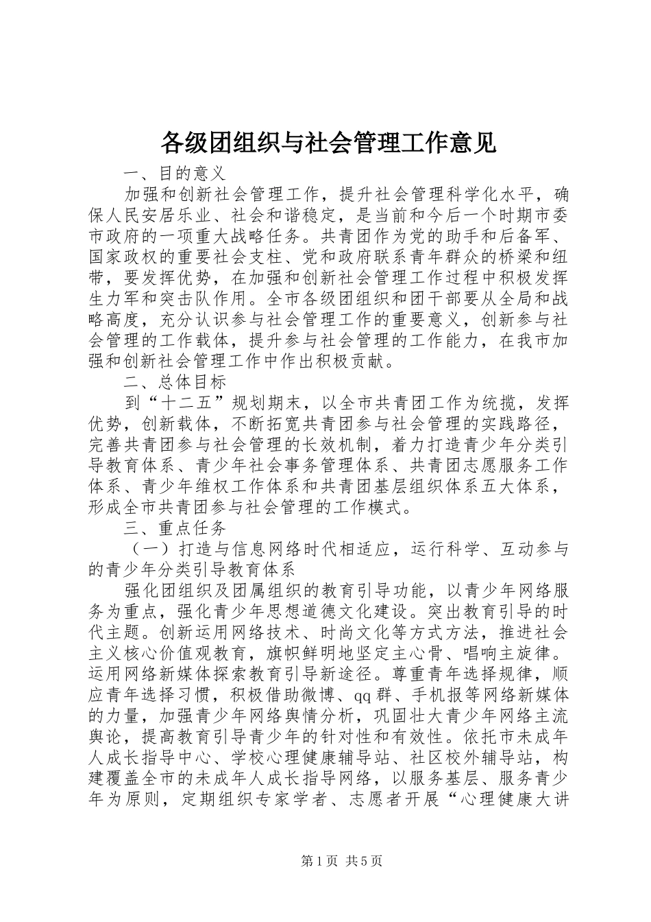 2024年各级团组织与社会管理工作意见_第1页