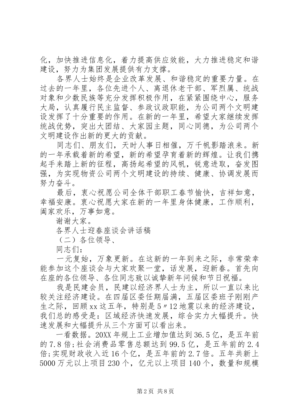 2024年各界人士迎春座谈会致辞稿_第2页