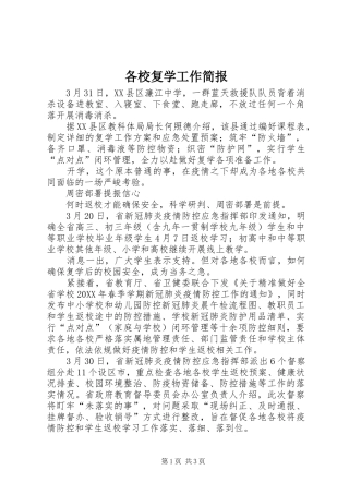 2024年各校复学工作简报