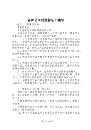 2024年各种公司质量保证书集锦