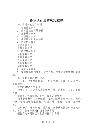 2024年各专项计划的制定程序