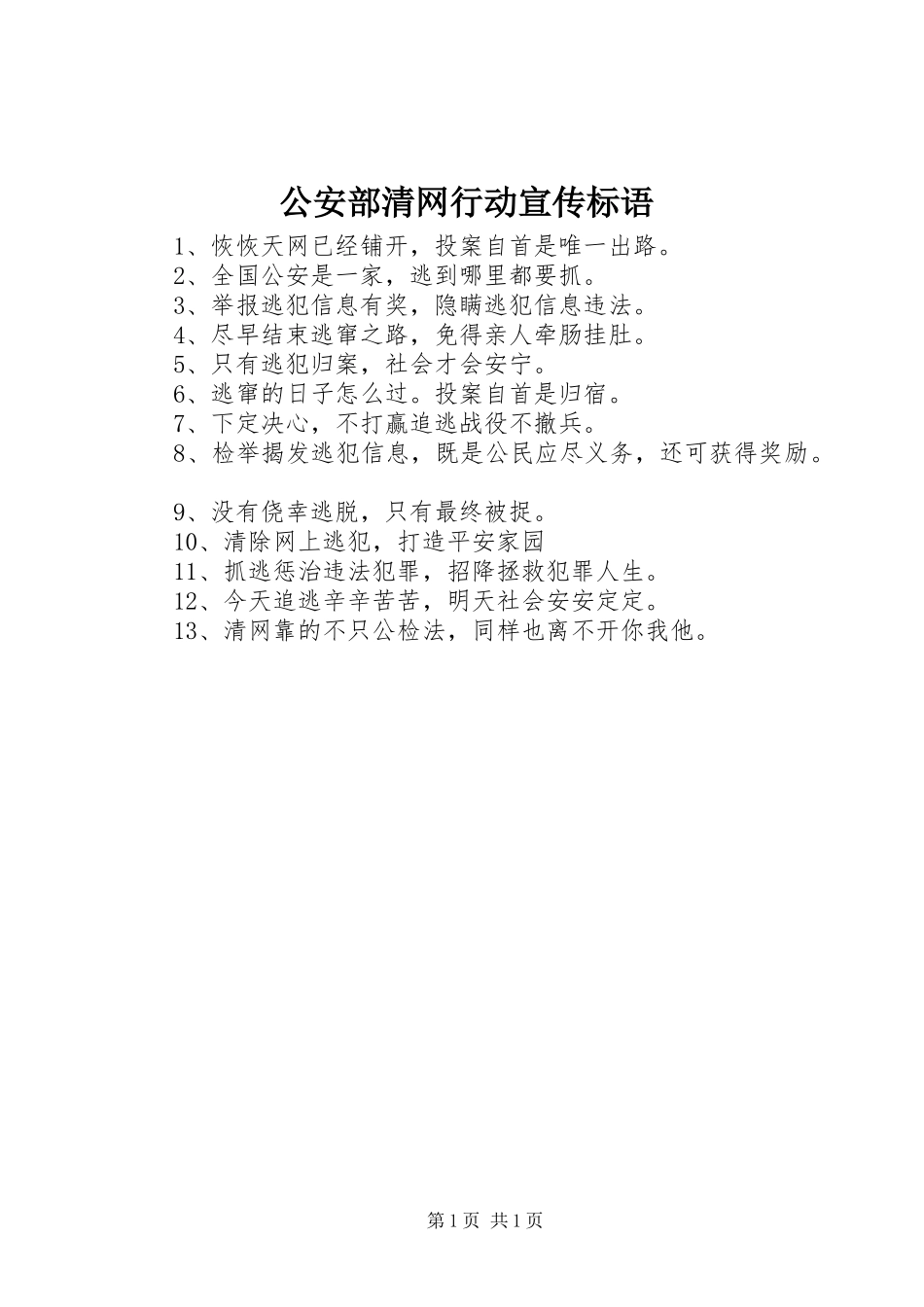 2024年公安部清网行动宣传标语_第1页