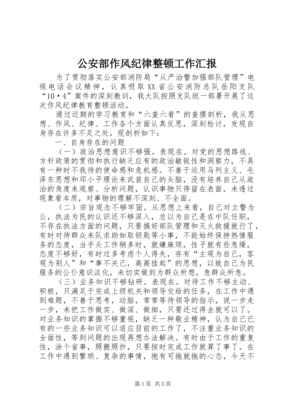 2024年公安部作风纪律整顿工作汇报_第1页