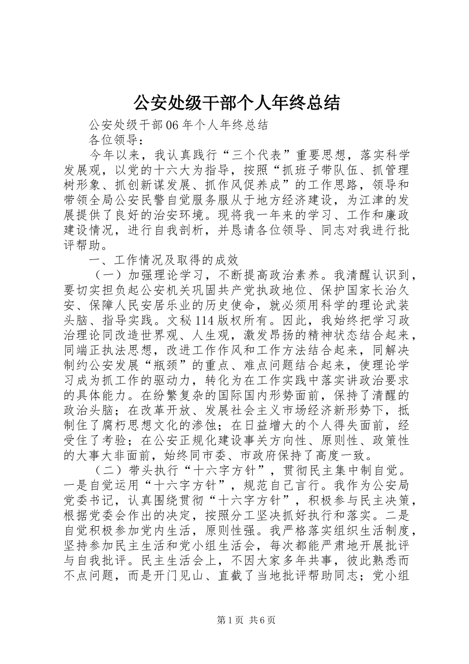 2024年公安处级干部个人年终总结_第1页