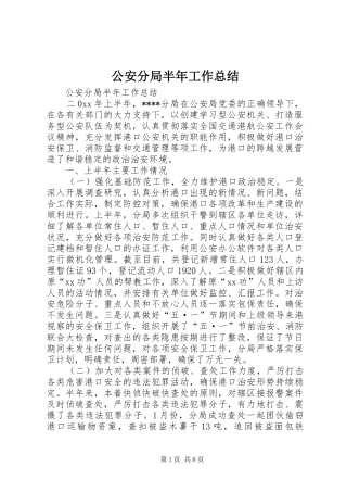 2024年公安分局半年工作总结