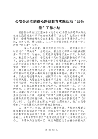 2024年公安分局党的群众路线教育实践活动回头看工作小结