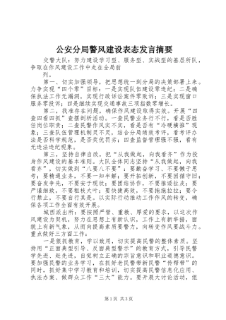 2024年公安分局警风建设表态讲话摘要