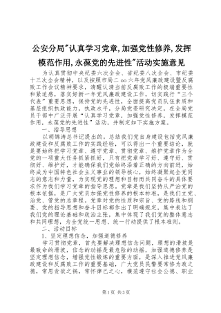 2024年公安分局认真学习党章加强党性修养发挥模范作用永葆党的先进性活动实施意见