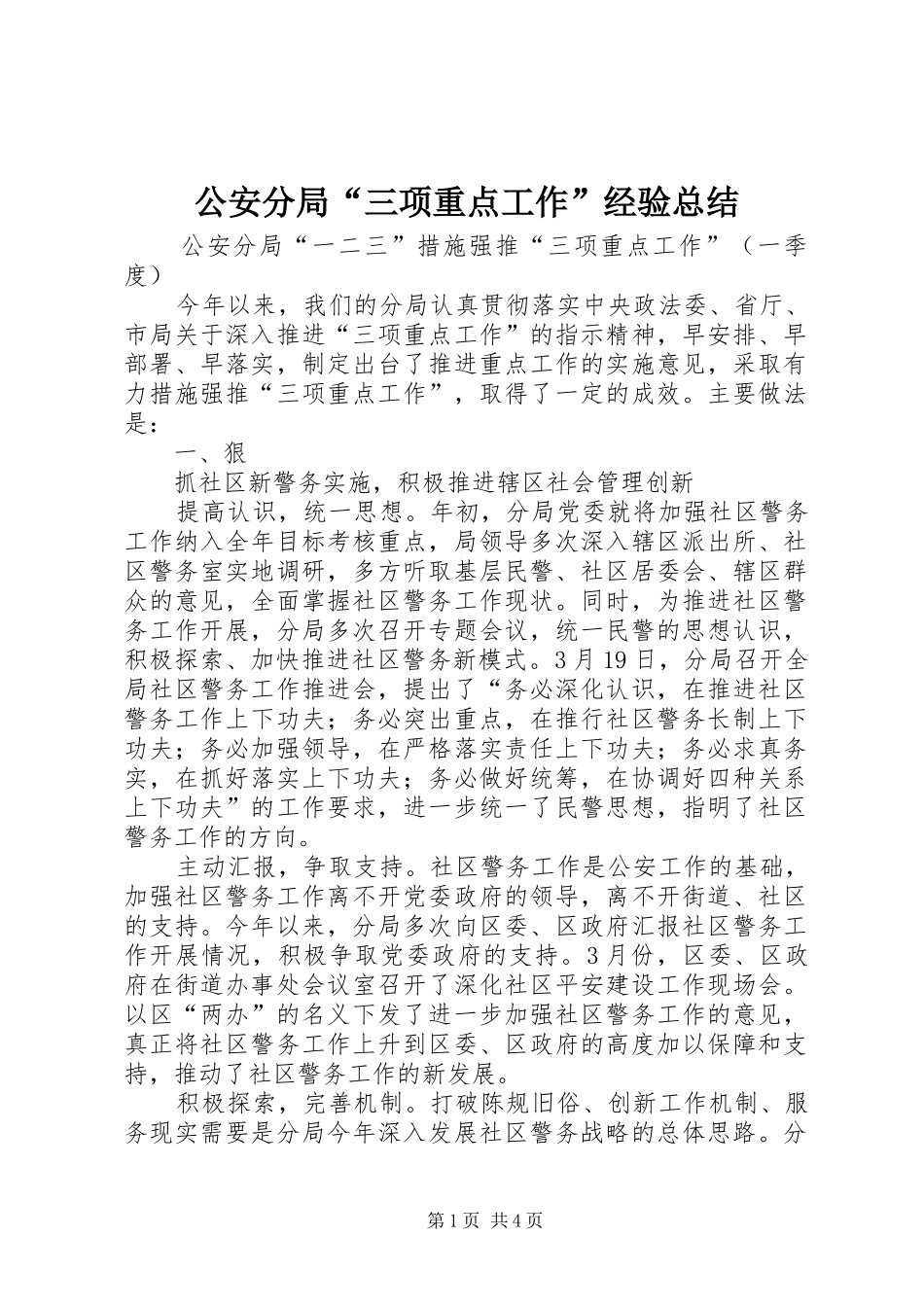 2024年公安分局三项重点工作经验总结_第1页