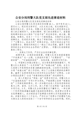 2024年公安分局刑警大队党支部先进事迹材料