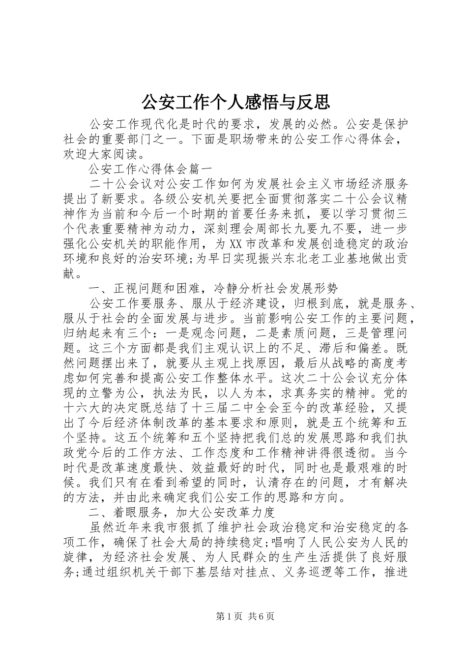 2024年公安工作个人感悟与反思_第1页