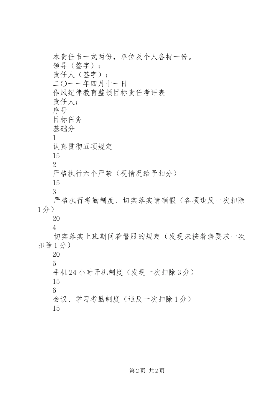 2024年公安机关纪律整顿活动作风纪律教育整顿目标责任书_第2页