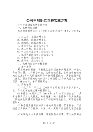 2024年公司中层职位竞聘实施方案