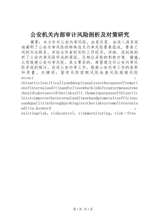 2024年公安机关内部审计风险剖析及对策研究