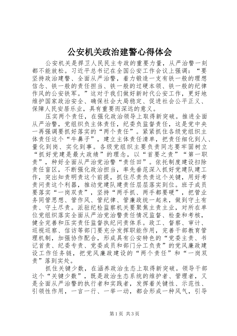 2024年公安机关政治建警心得体会_第1页