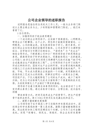 2024年公司企业领导的述职报告