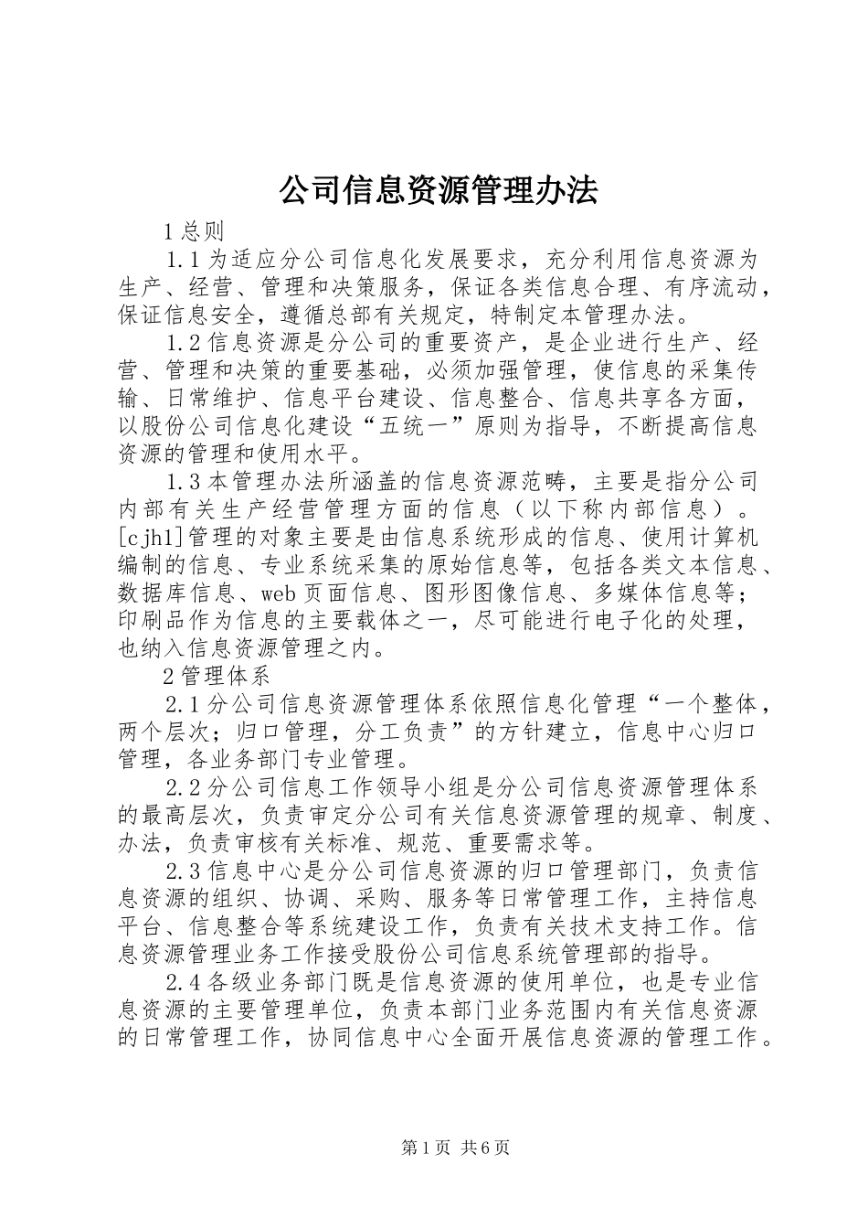 2024年公司信息资源管理办法_第1页