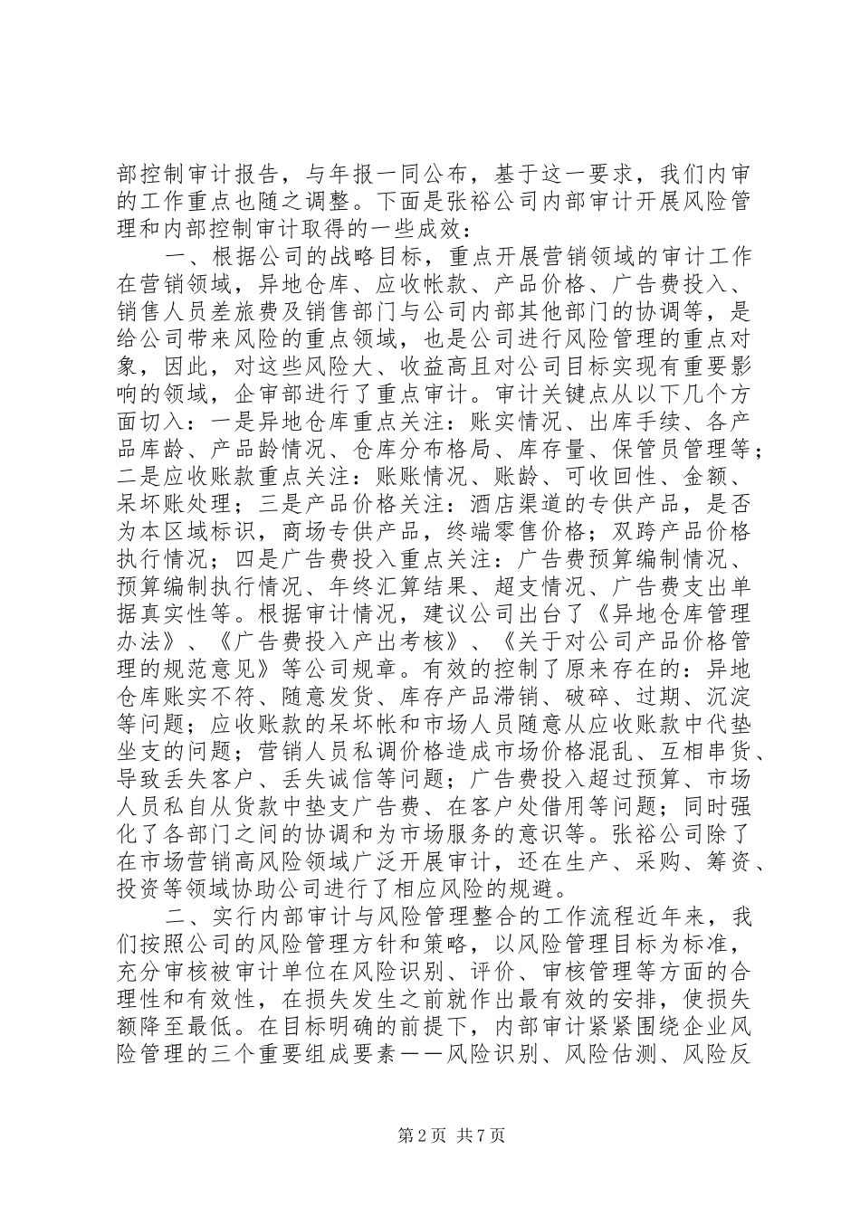 2024年公司内部审计经验交流材料_第2页